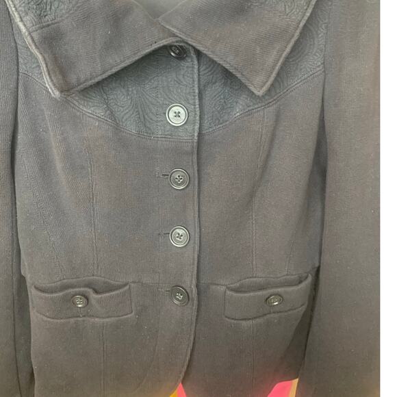 Free People Jacket 8 Black Womens Lapels Cropped Long Sleeve Preppy Minimalist - Picture 4 of 10